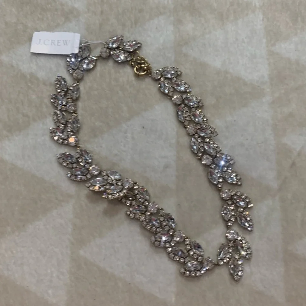 J Crew Clear Crystal Leaf Statement Necklace NWOT